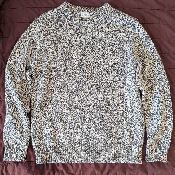 J. Crew Chunky Marled Navy Blue/White Sweater 100% Cotton Men's Medium - Picture 1 of 3